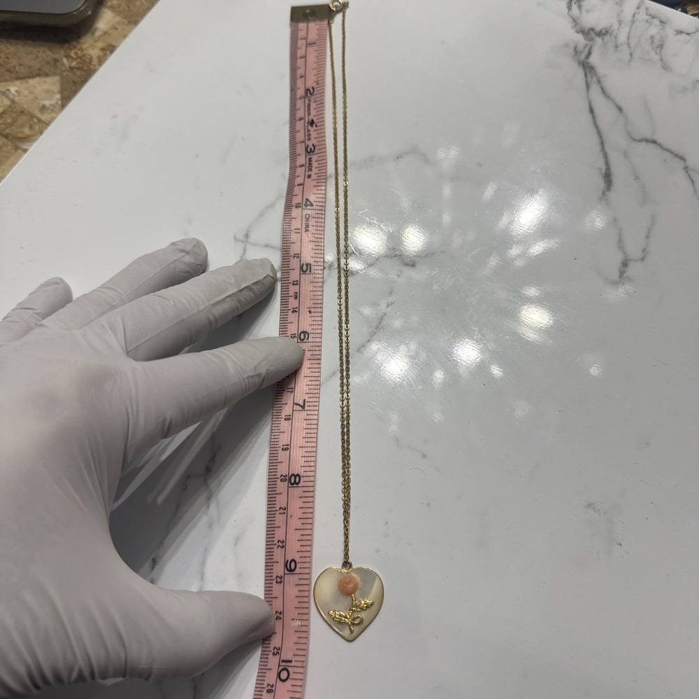 2.333 Vintage necklace, 10K gold plating, chain, mother-of-pearl pendant, coral - Picture 9 of 9